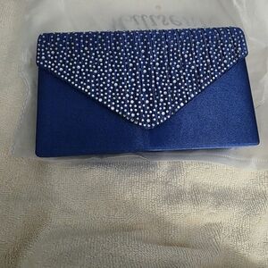 Elegant Blue Clutch with Crystal Detailing